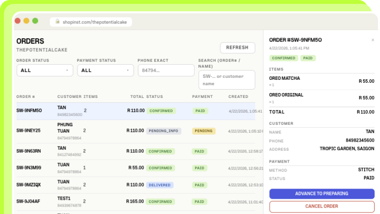 Whamp orders dashboard